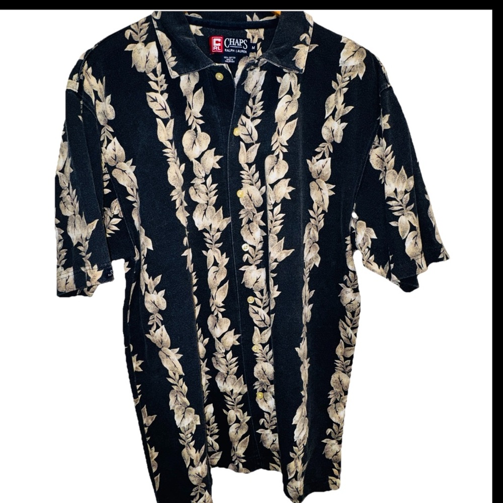VNT 90s Chaps Ralph Lauren ReversePrint Botanical Polo M Aloha Tropical Cotton
